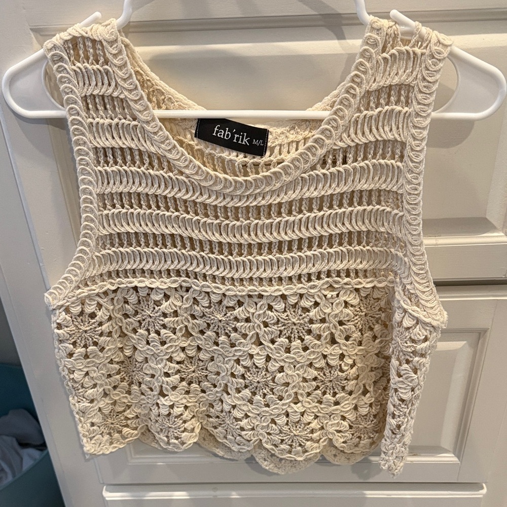 Fab'rik Beige Crochet Crop Top